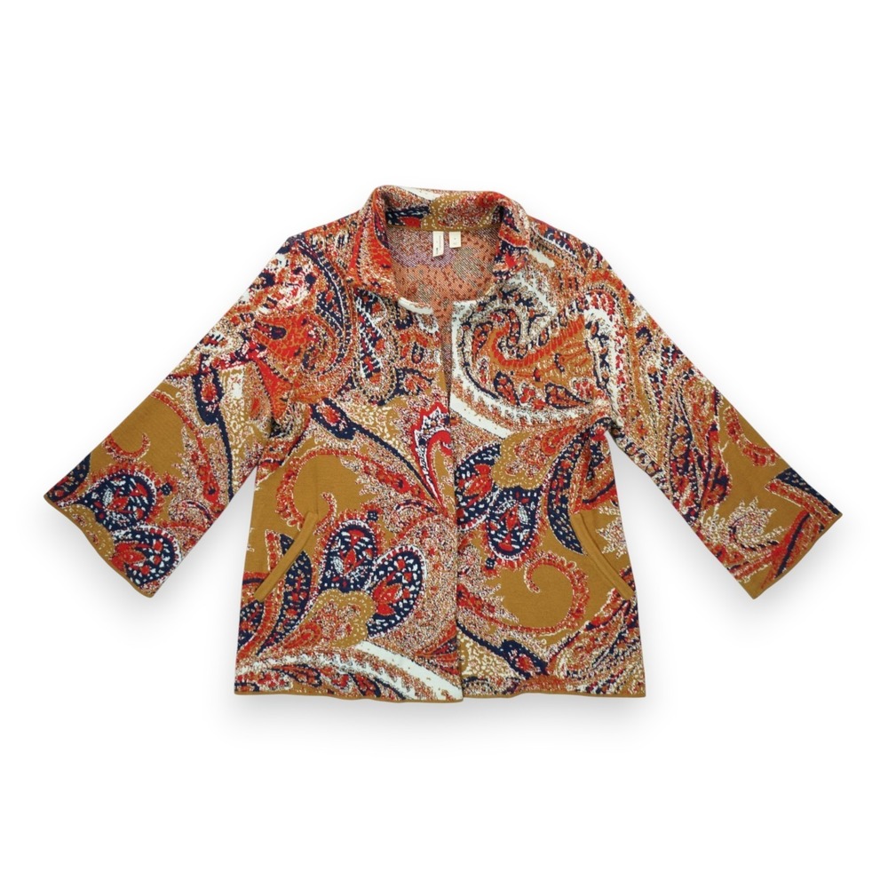 Moth Anthropologie Paisley Intarsia Blazer Sweater Boho Size Medium Colorful EUC